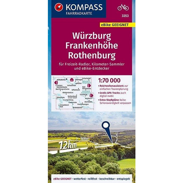 KOMPASS Fahrradkarte Würzburg, Frankenhöhe, Rothenburg 1:70.000, FK 3353 - Fahrradkarte