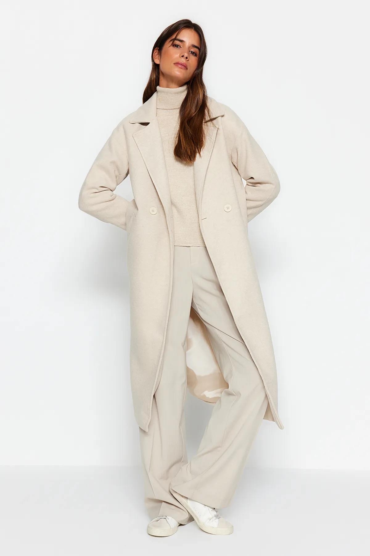 Trendyol Modest  Mantel - Ecru - Zweireihig