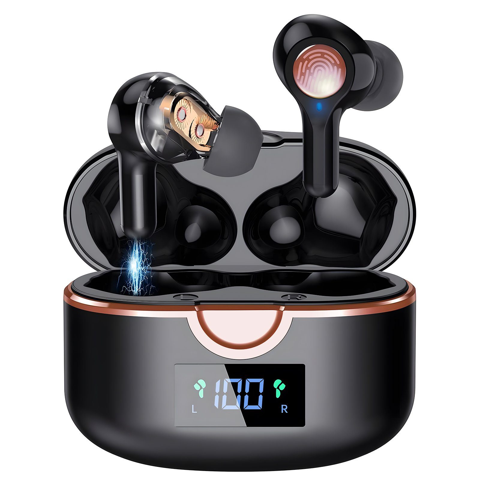 EXTSUD Bluetooth Kopfhörer Kabellos Headset ANC In-Ear-Kopfhörer (Sprachassistent, HIFI-Stereo, Ladefach mit LED-Anzeige, 30-Stunden Standby-Zeit, Rauschunterdrückungsfunktion, Bluetooth 5.2 Gerauschreduzierungsfunktion IPX5, 7 Stunden Musikspielzeit