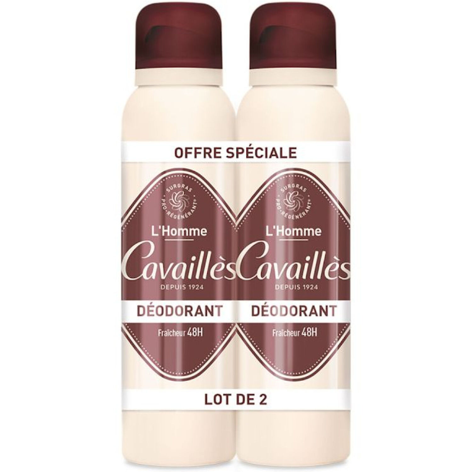 Cavaillès L'Homme Déodorant Spray Fraîcheur 48h 2x 150 ml