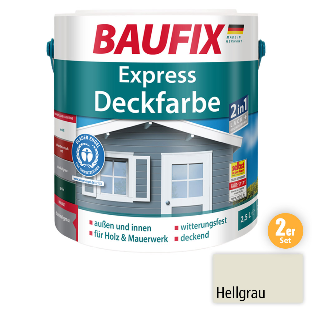 Baufix 2in1 Express Deckfarbe hellgrau 2,5 L 2- er Set