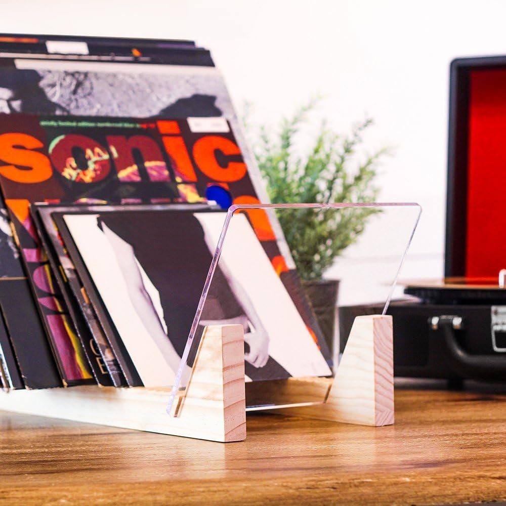 JedBesetzt CD-Regal Vinyl -Plattenspeicherhalter - Solid Wood Organizer mit klaren Acryl