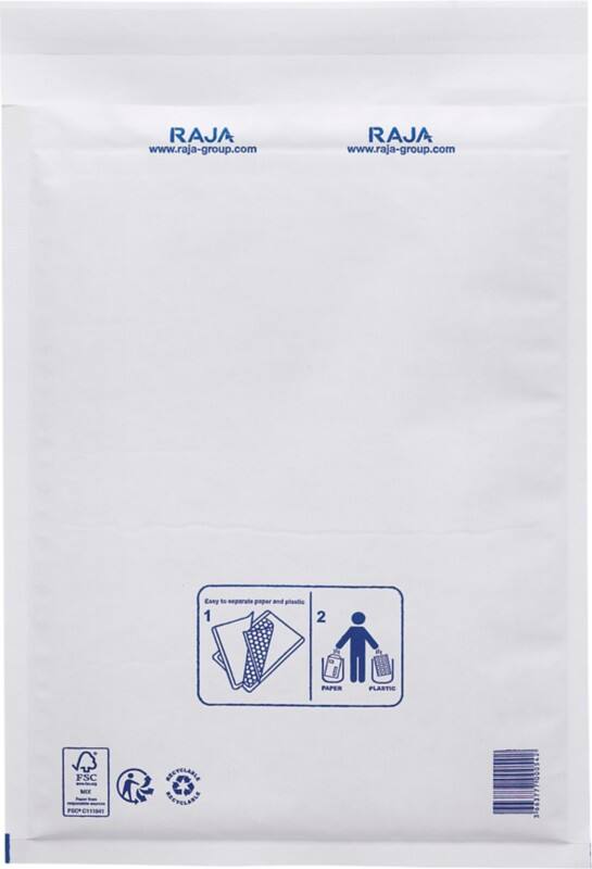 RAJA Luftpolster-Luftpolster-Versandtaschen Weiß Ohne Fenster 240 (B) x 330 (H) mm Abziehstreifen 75 g/m² Recycelt 95% 100 Stück