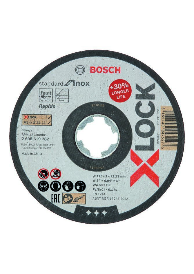 Disc de tăiere Bosch Blue Accessories 2608619262 X-LOCK standard pentru oțel inoxidabil 125 mm WA 60 T BF
