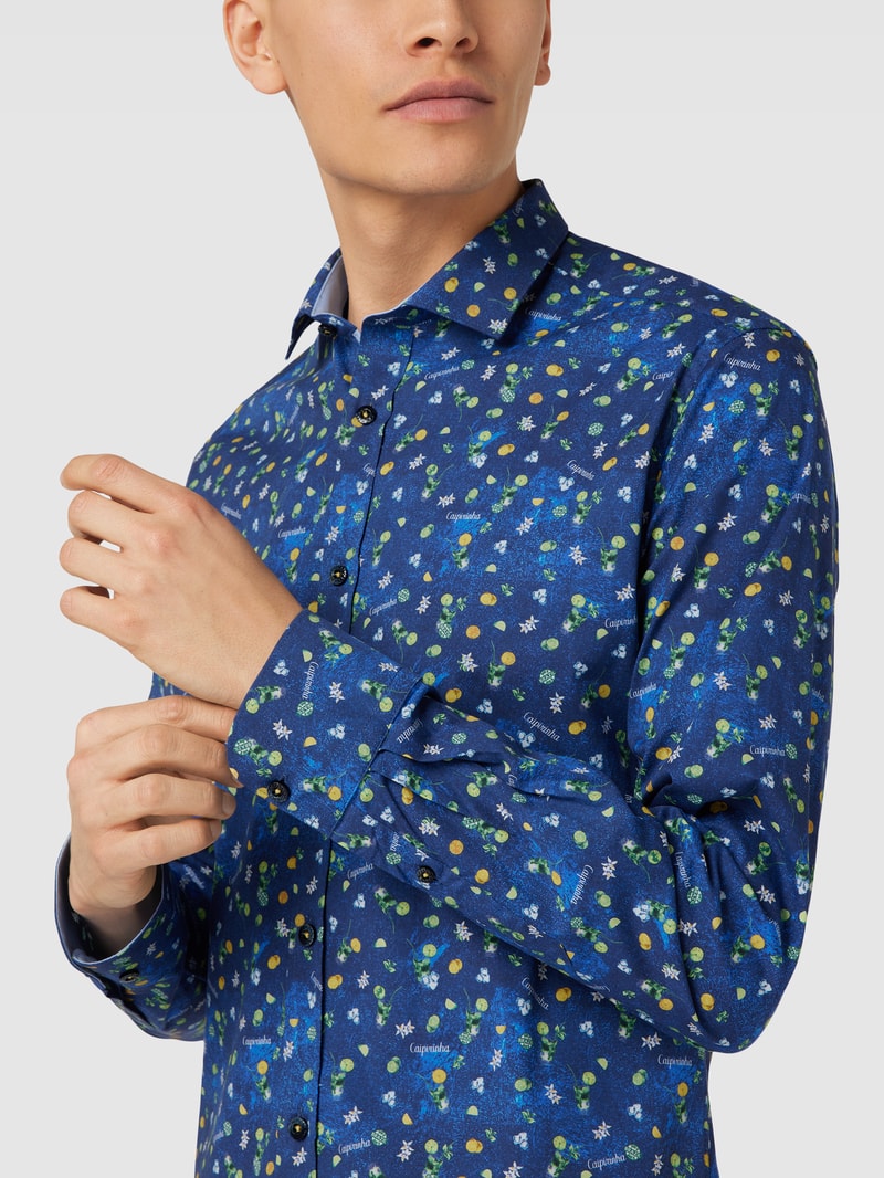 Freizeithemd mit Allover-Muster Modell 'Caipirinha Cobalt' in blau