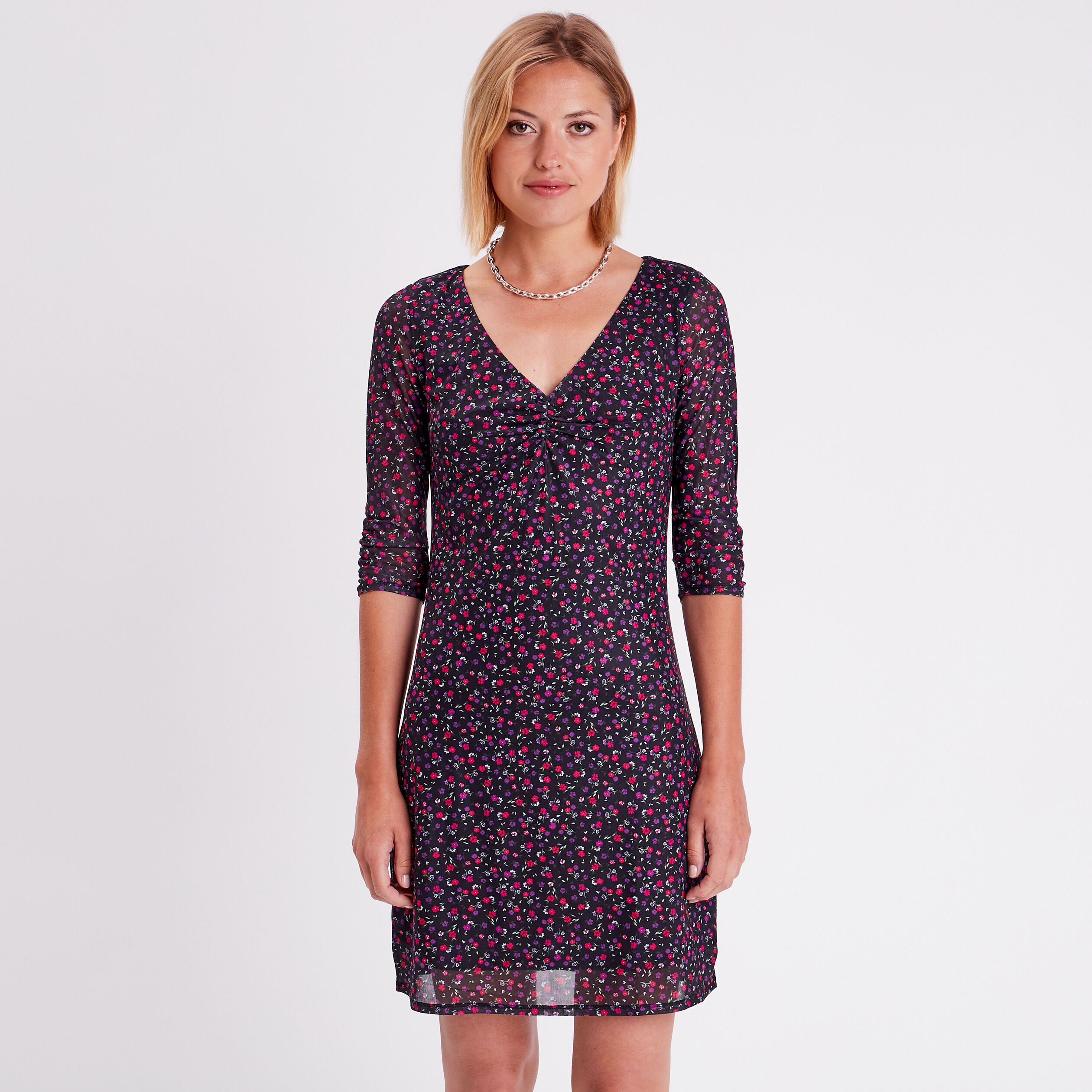 Robe droite manches 3/4 noir femme | Cache Cache