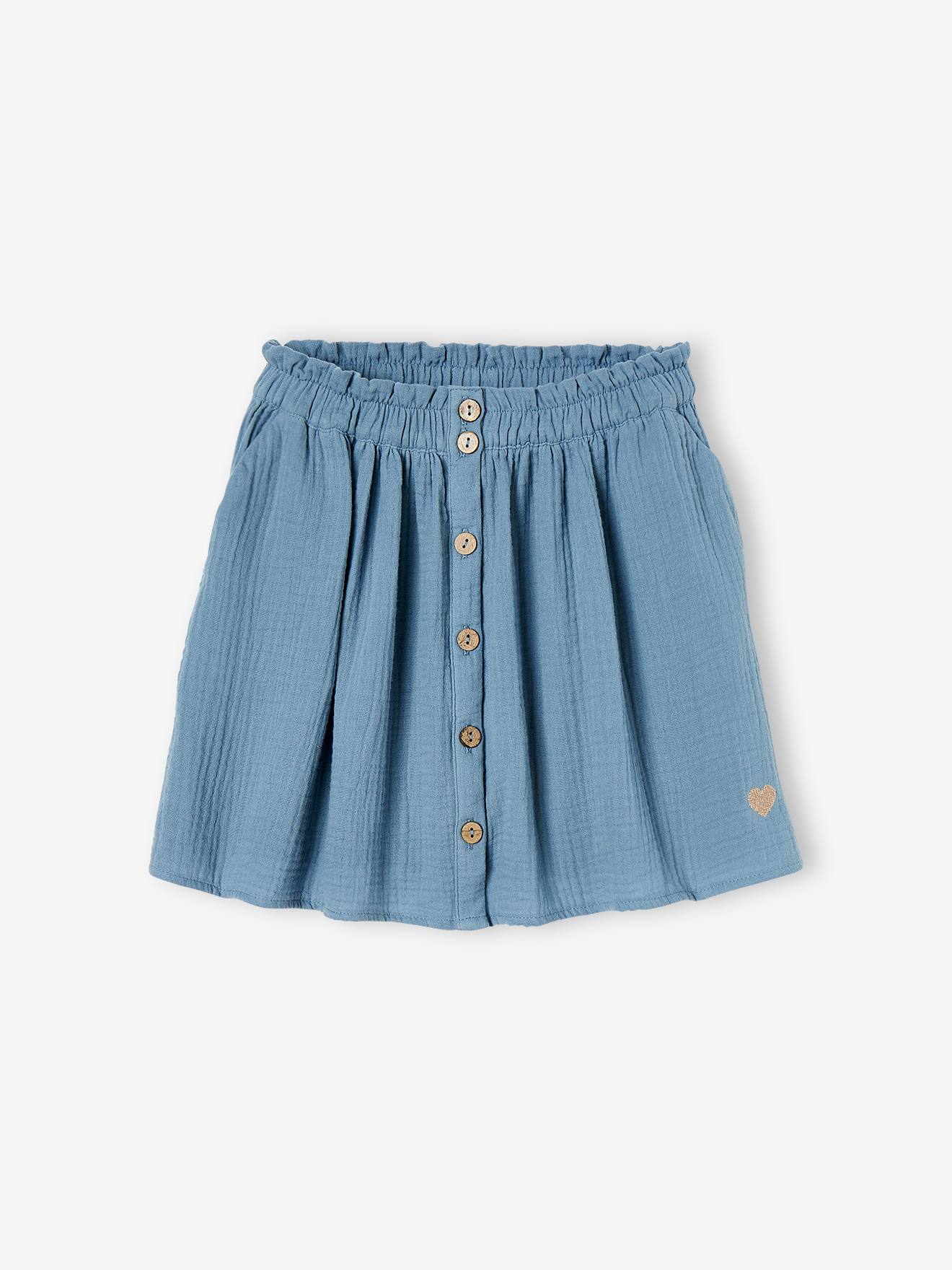 Jupe couleur en gaze de coton fille corail