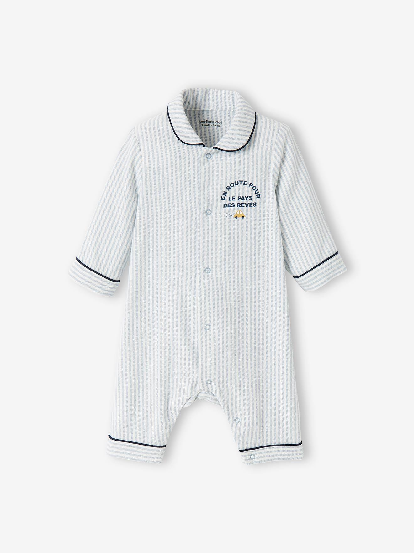 Dors-bien rayé bébé garçon en coton ouverture devant beige