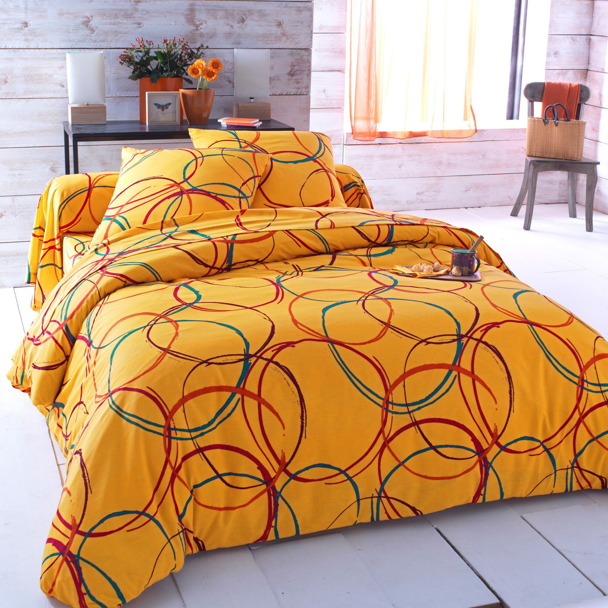 Linge de lit Noémie polycoton imprimé cercles