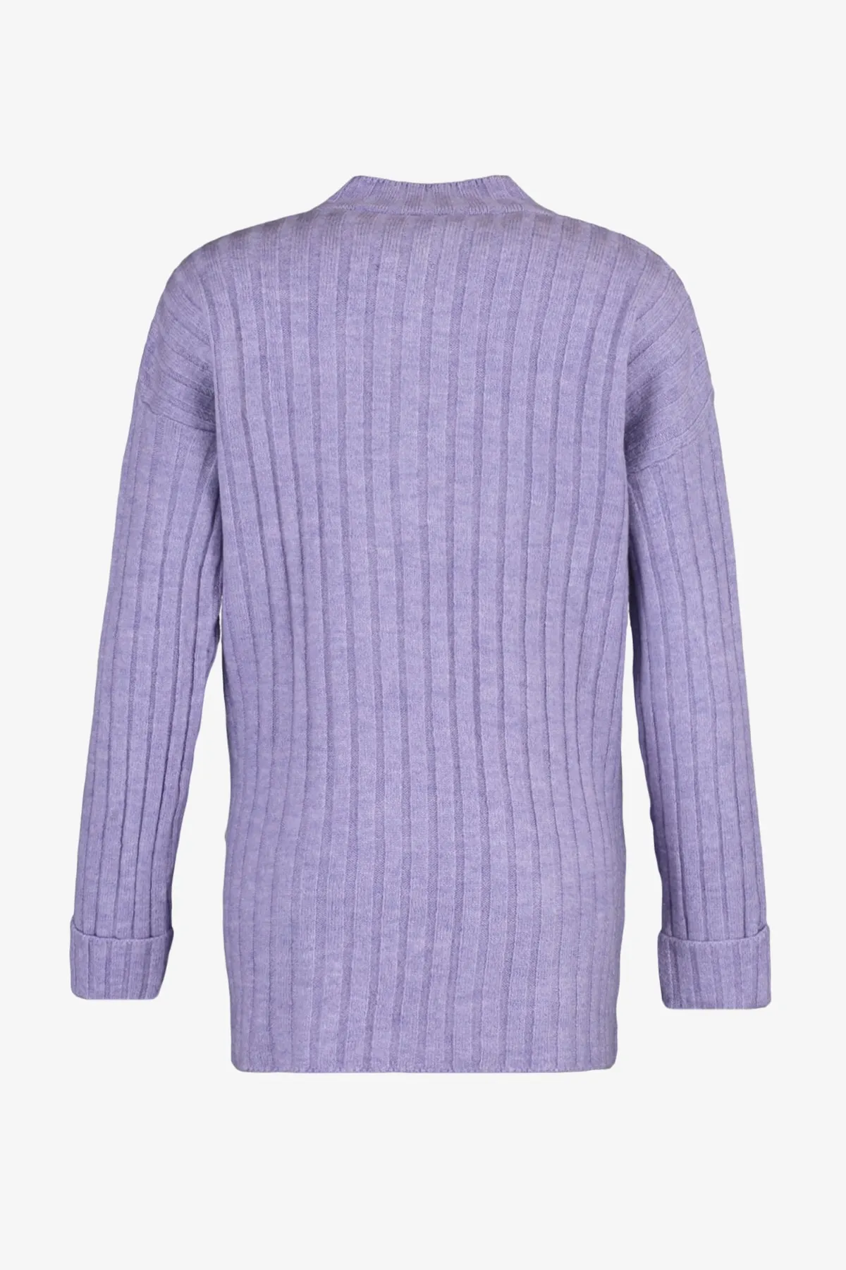 Trendyol Modest  Gerippter Strickpullover mit lilafarbenem Kragen und Knöpfen TCTAW23AK00035