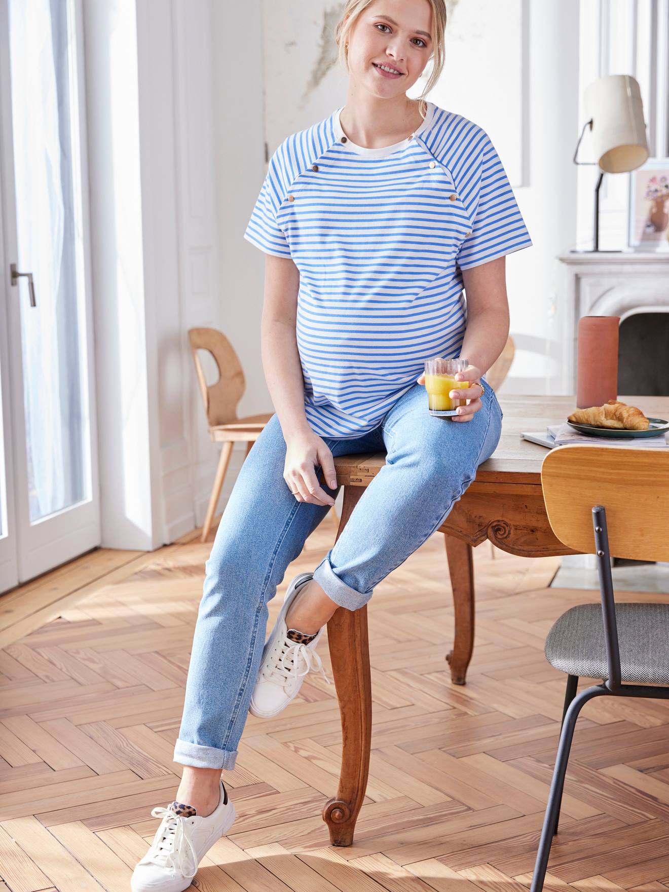 T-shirt marinière grossesse et allaitement bleu océan