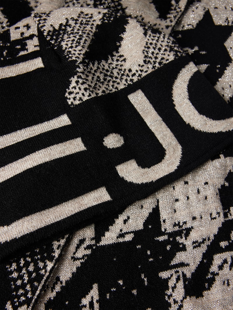 Schal mit Effektgarn Modell 'Coordinato Logo' in schwarz