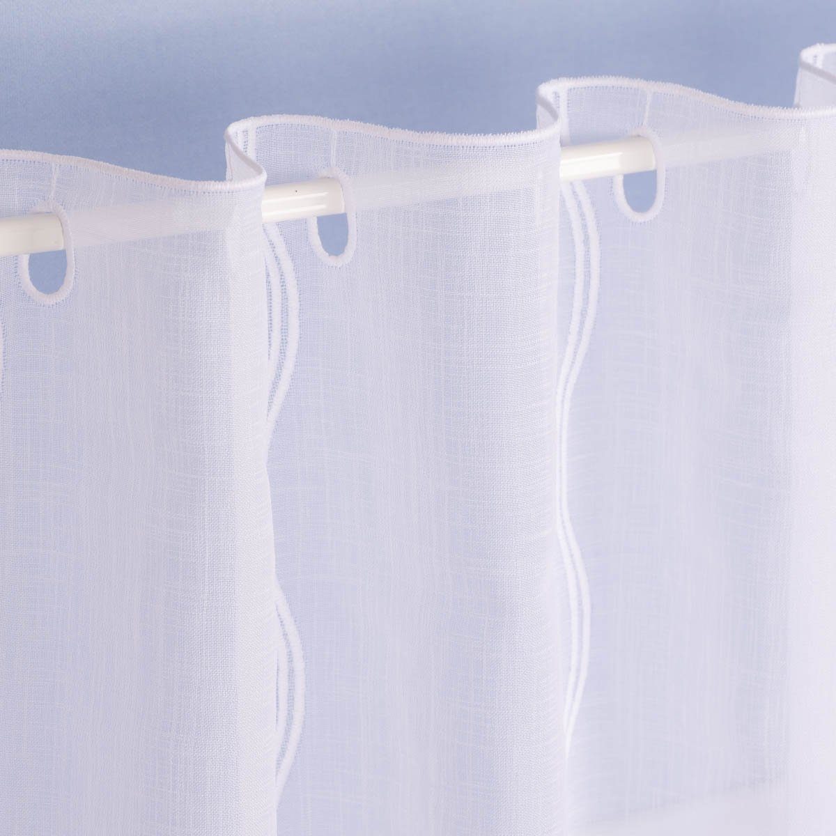 Meterware Scheibengardine Meterware Leinenstruktur Voile Stickerei Blumenranke n, SCHÖNER LEBEN., leicht perforiert, Polyester