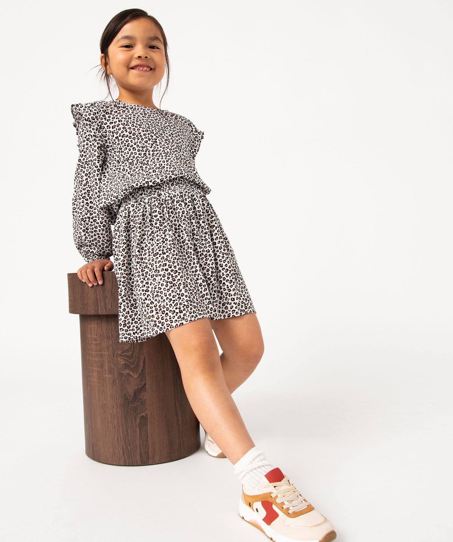 Jupe fille à motifs tachetés avec taille élastique ecru | GEMO
