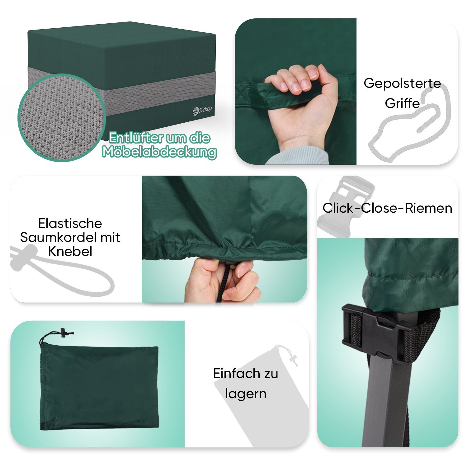 Sekey Gartenmöbel-Schutzhülle Abdeckung für Gartentisch Rattan Quadratisch Abdeckhaube Gartenmöbel