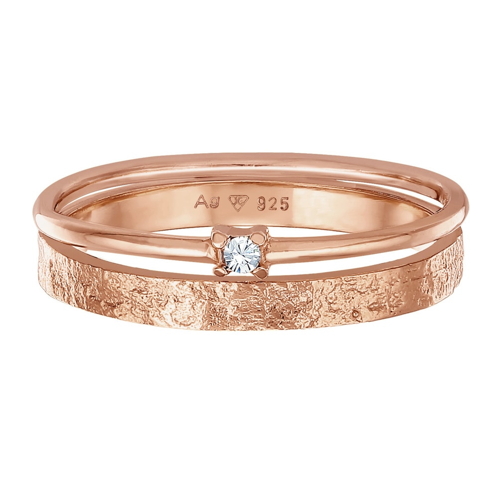 Elli Elli Bague Femmes Pile Solitaire set de 2 avec cristal de verre en argent sterlin Bague