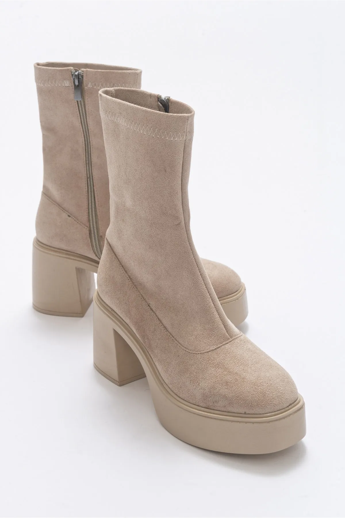 LuviShoes  Mohnbeige Wildleder-Damenstiefel