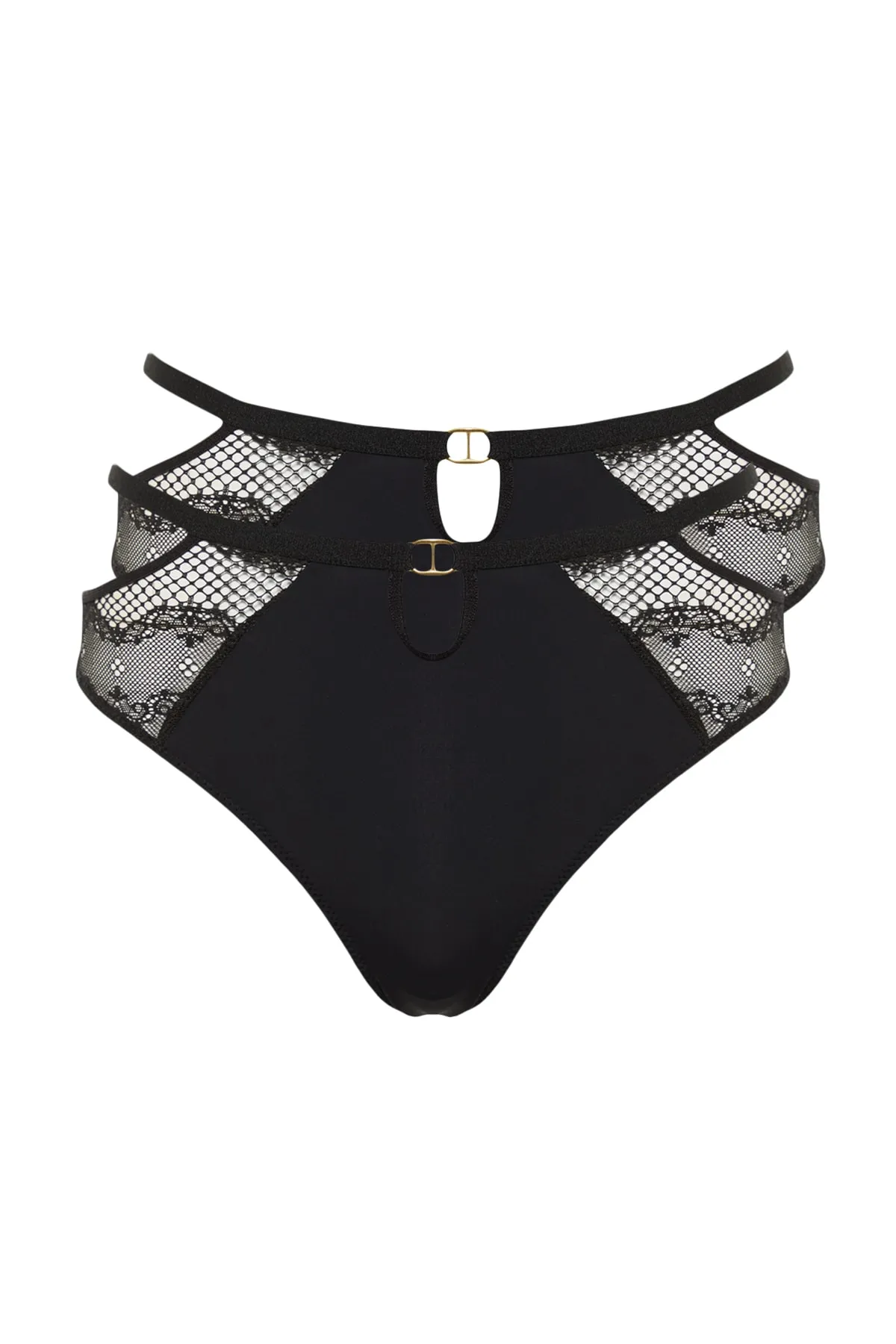Trendyol Collection  Schwarze klassische Strickhöschen im 2er-Pack mit Spitzenfenster/Ausschnittdetail THMAW23KU00128