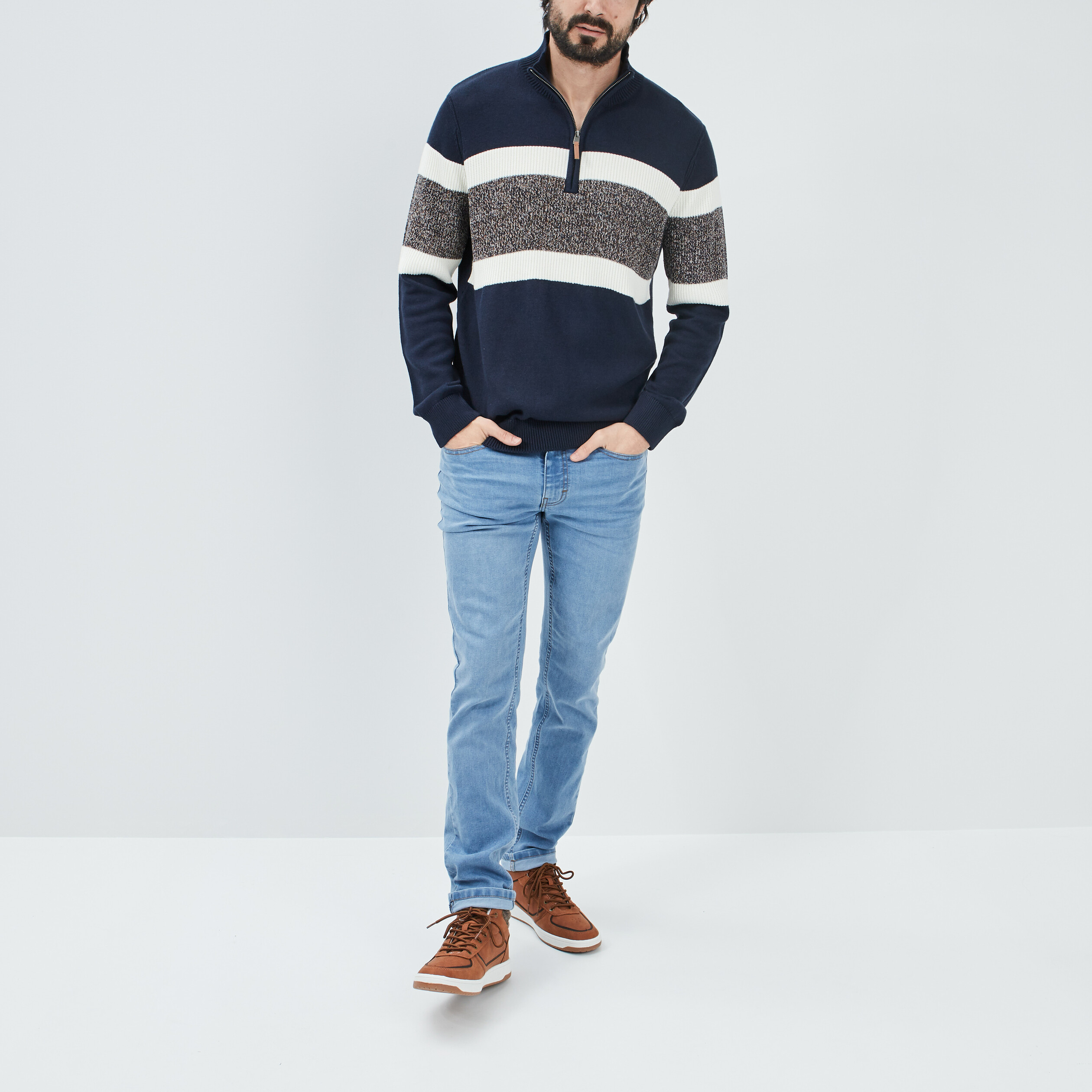 Pull avec col montant bleu marine homme | La Halle