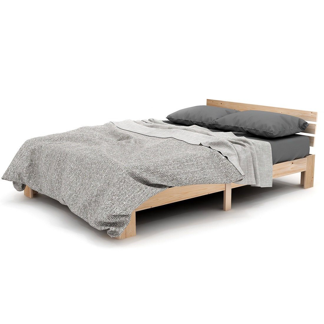 OKWISH Holzbett Doppelbett (mit Kopfteil aus Bettgestell mit Lattenrost, Massivholz FSC Massiv Doppelbett als Kieferbett verwendbar), 140x200 cm