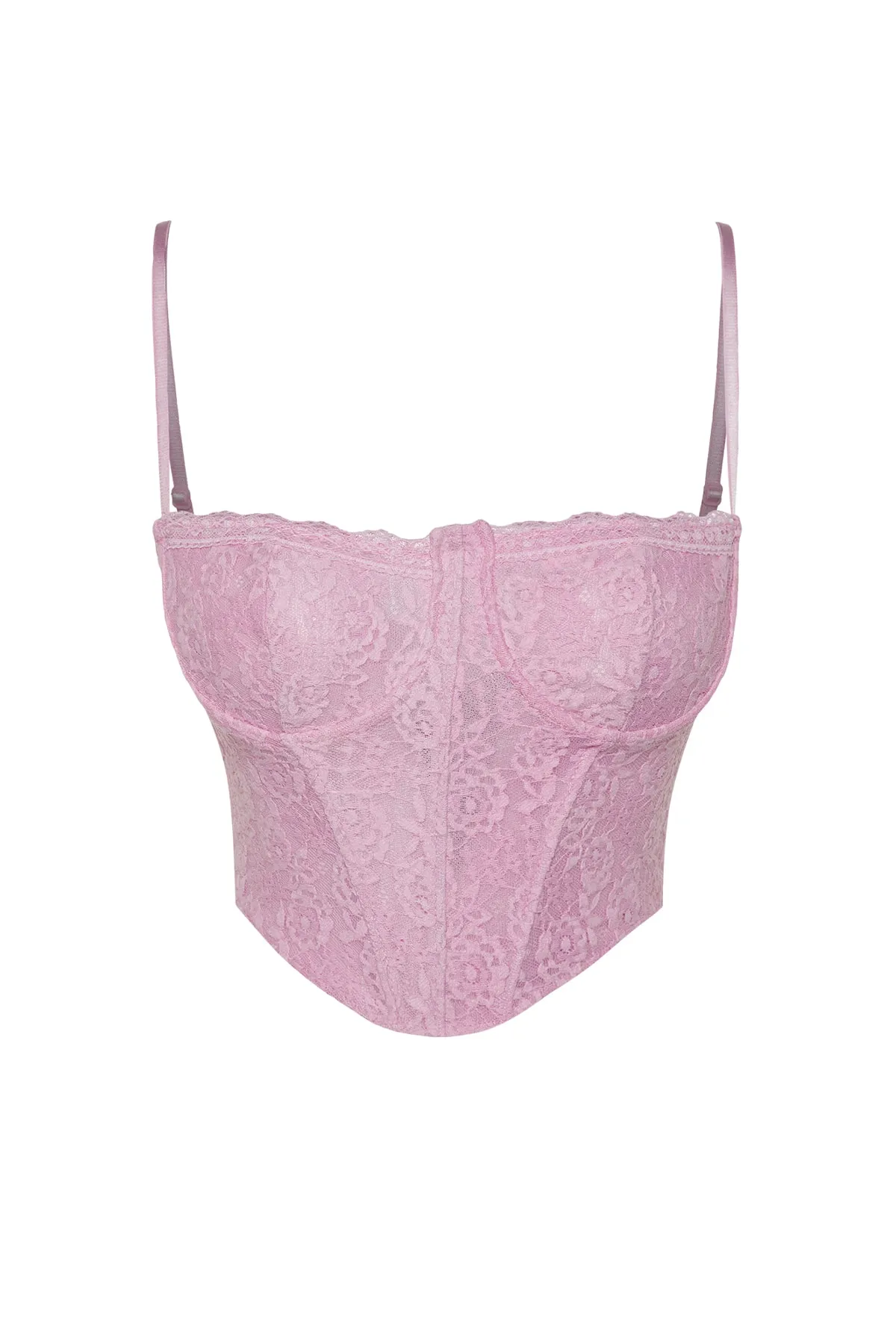 Trendyol Collection  Rosafarbenes, bauchfreies, gefüttertes Korsett mit detailliertem Spitzen-Bustier TPRAW23BS00062