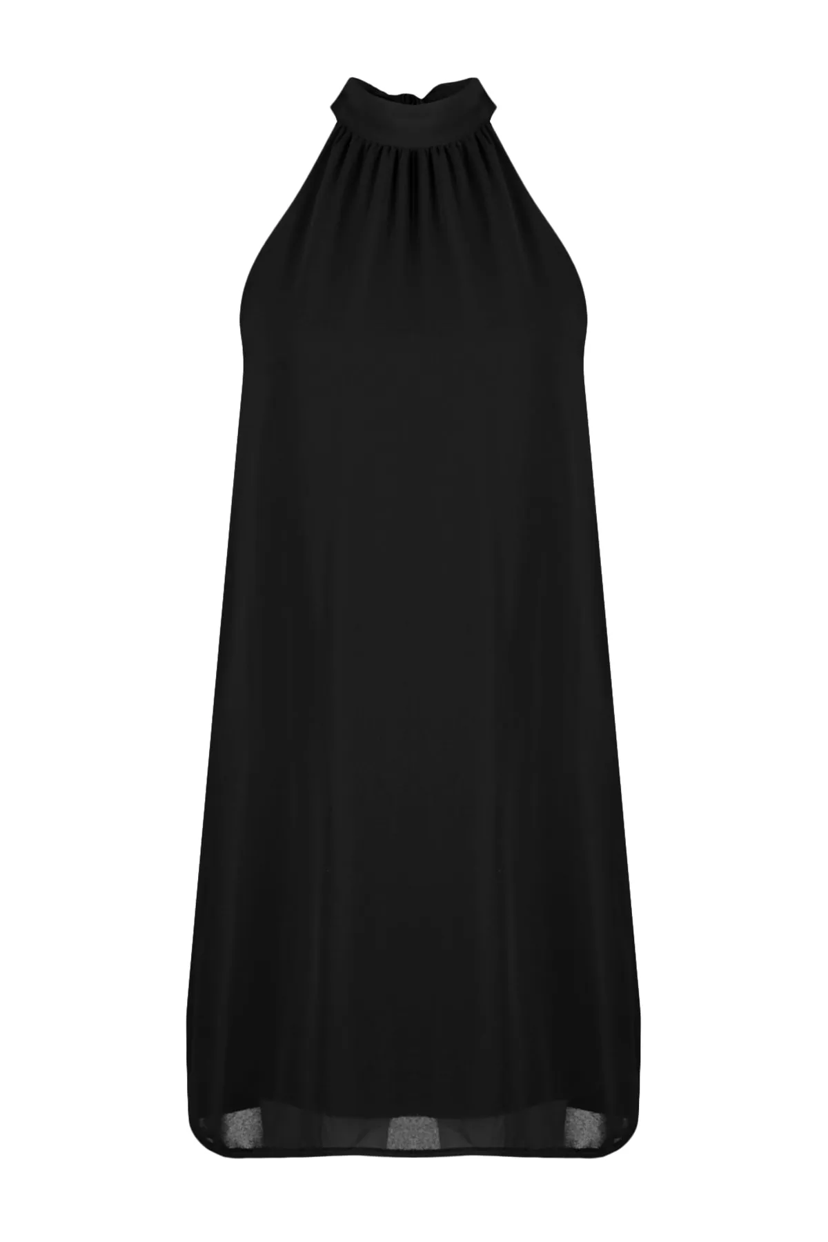 Trendyol Collection  Schwarzes, gerade geschnittenes Mini-Webkleid mit Neckholder und Neckholder TWOSS23EL01059
