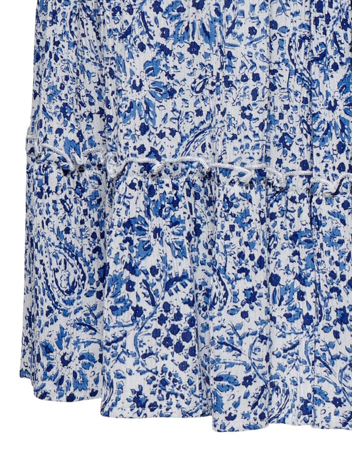 ONLY Gemusterter Mini-Rock mit Rüschen und Kordelzug in Blau günstig kaufen M