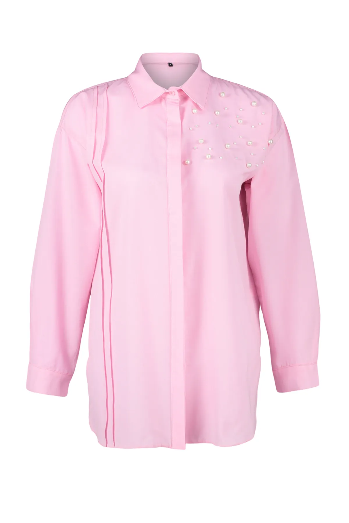 Trendyol Modest  Rosa Hemd aus gewebter Baumwolle mit Perlendetail TCTSS24TG00032