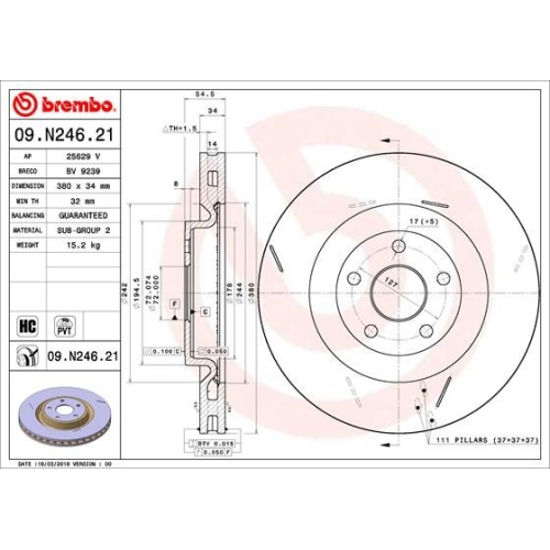 Bremsscheibe Brembo Vorderachse  1 Stück 09.N246.21 - ATU