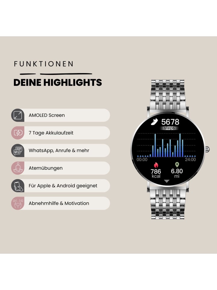 XCOAST XCOAST SIONA 2 Elegance Silver - Wasserdicht, AMOLED-Display, Ultraflach günstig kaufen onesize
