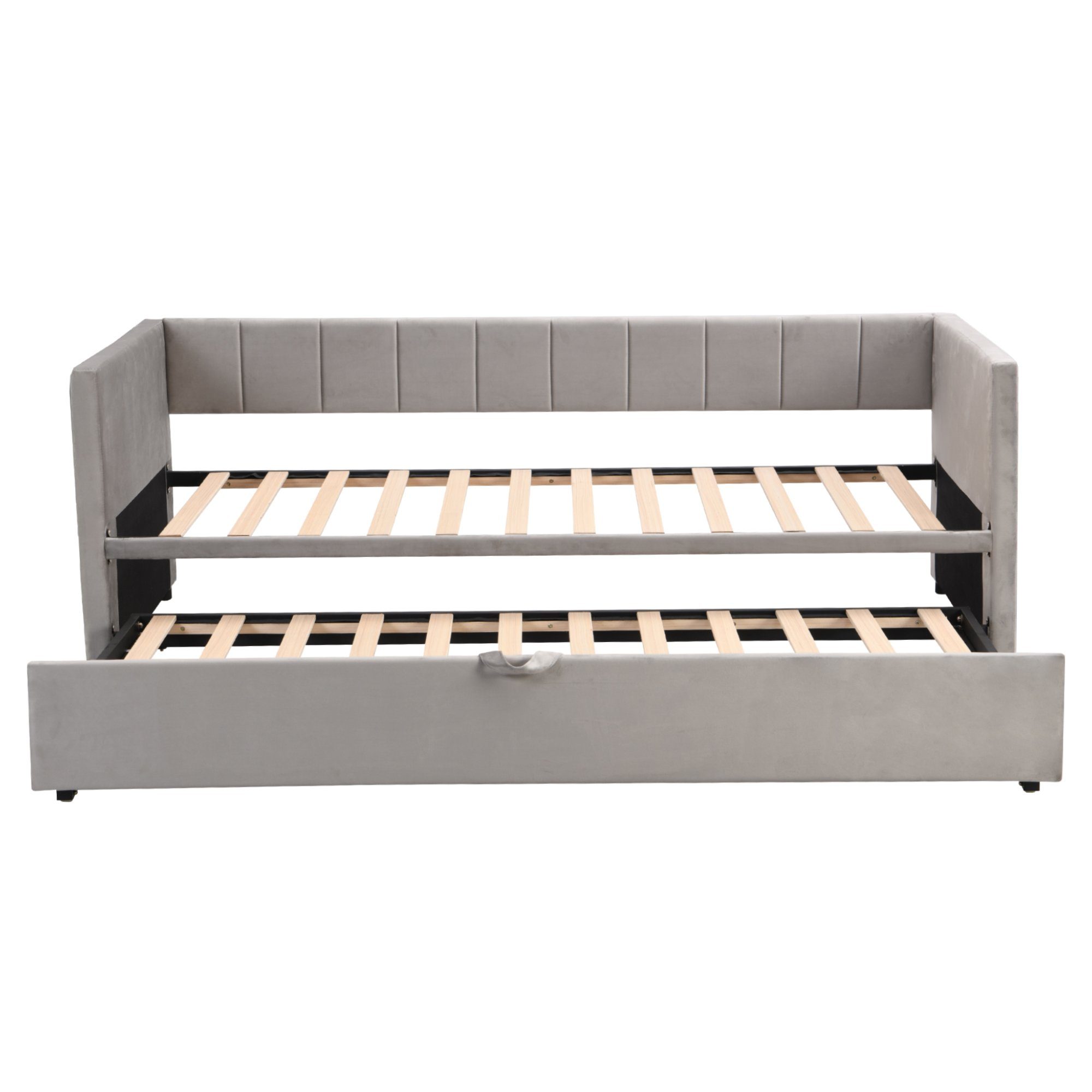 HAUSS SPLOE Schlafsofa Tagesbett Polsterbett Kinderbett Ausziehbares Schlafsofa, mit Lattenrosten Schlafsofa aus Samtstoff, Ohne Matratze, 90/180*200cm, Hellgrau