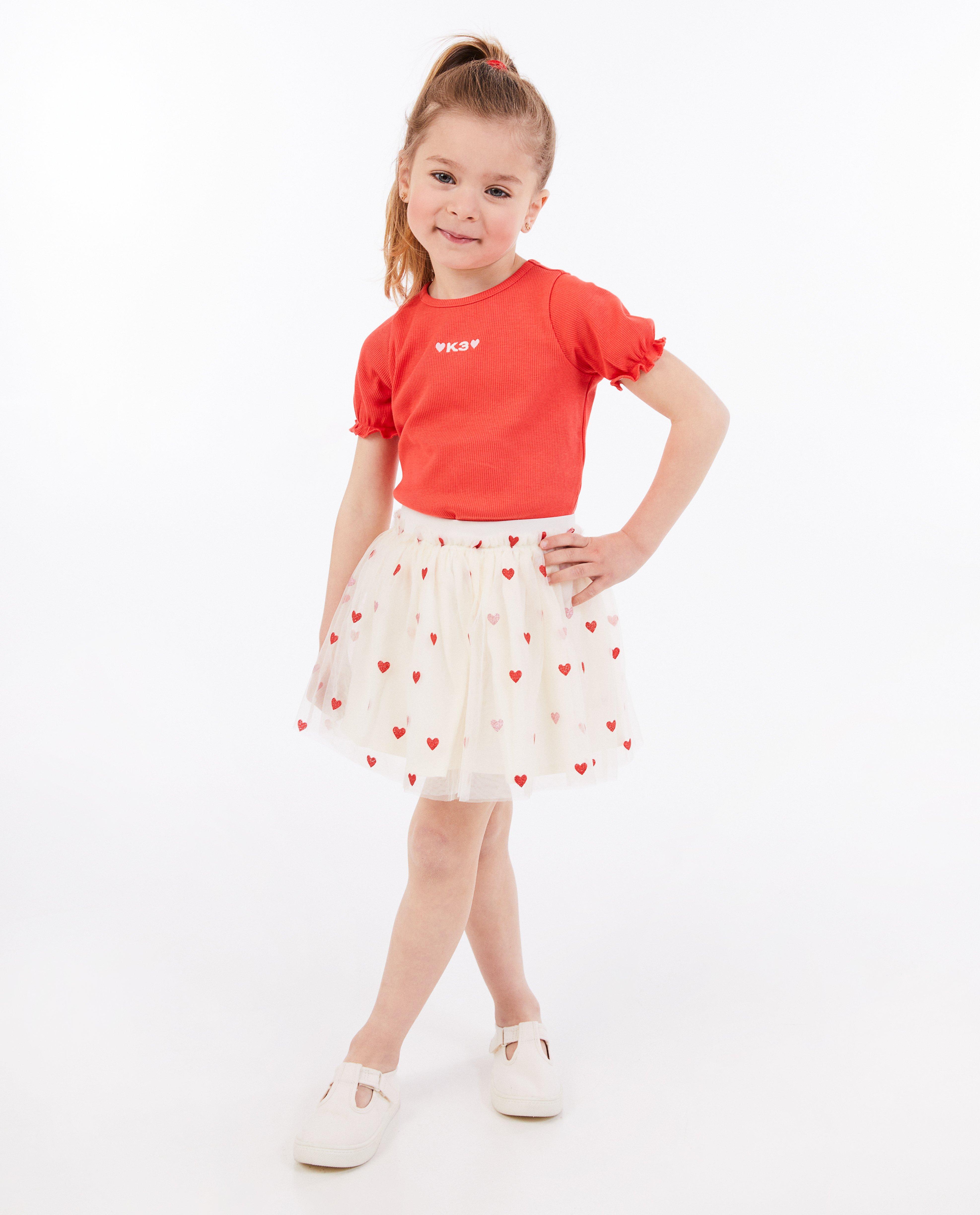 Tricou K3 cu broderie K3 Cei Trei Purceluși roșu deschis