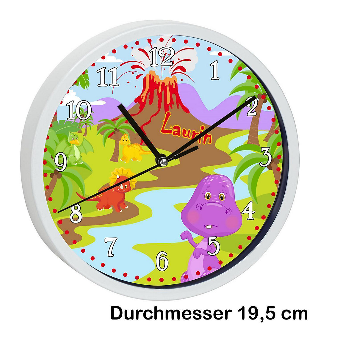 Kinder Wanduhr personalisiert mit Name Dino