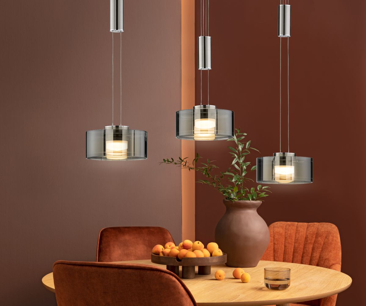 Fischer & Honsel 3-flg LED Pendelleuchte Lavin Rauchglas