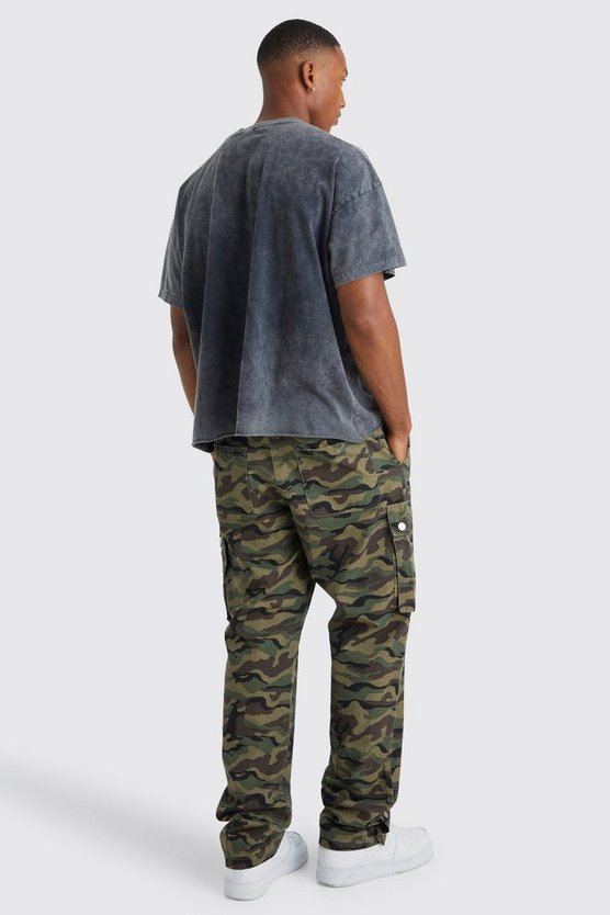 Camouflage Cargo-Hose mit geradem Bein und Druckknöpfen
