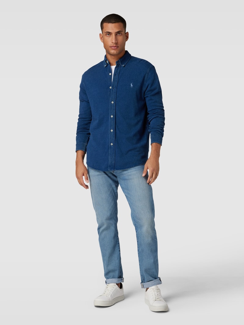 Slim Fit Freizeithemd mit Button-Down-Kragen in dunkelblau