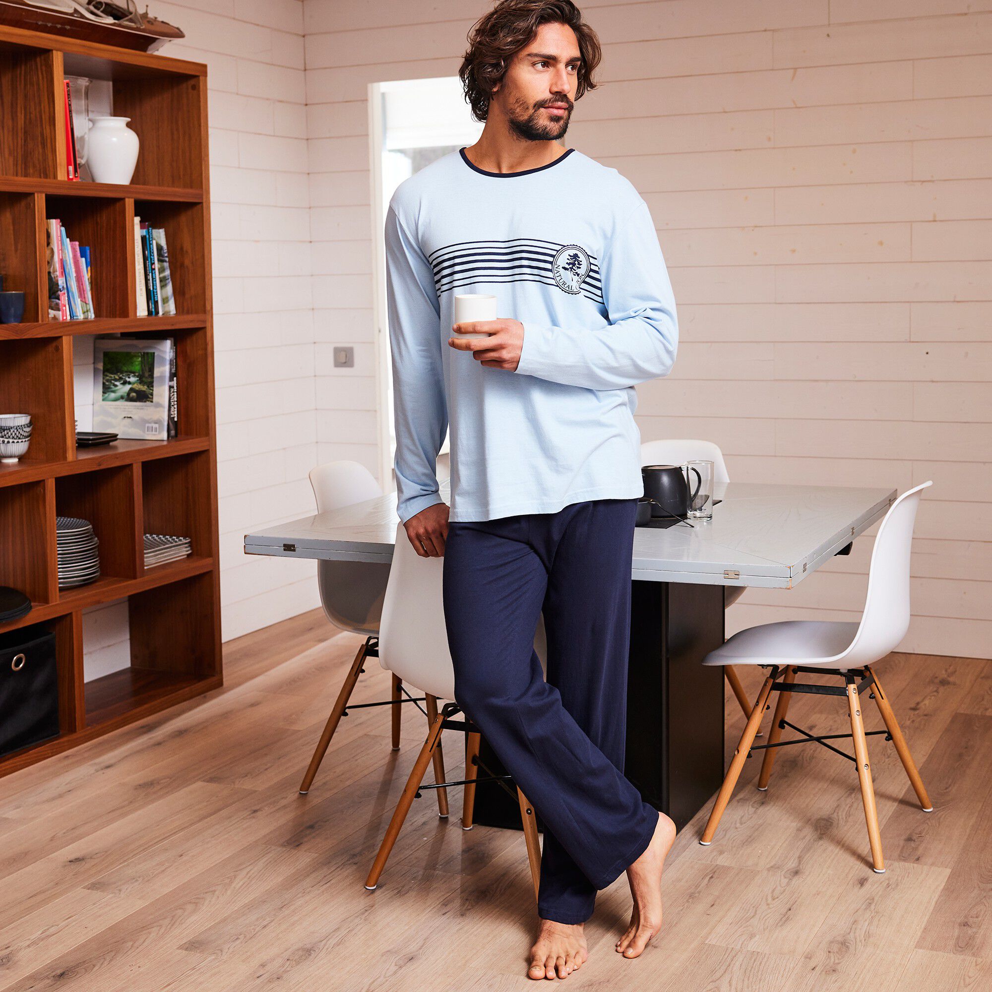 Pyjama pantalon jersey coton manches longues