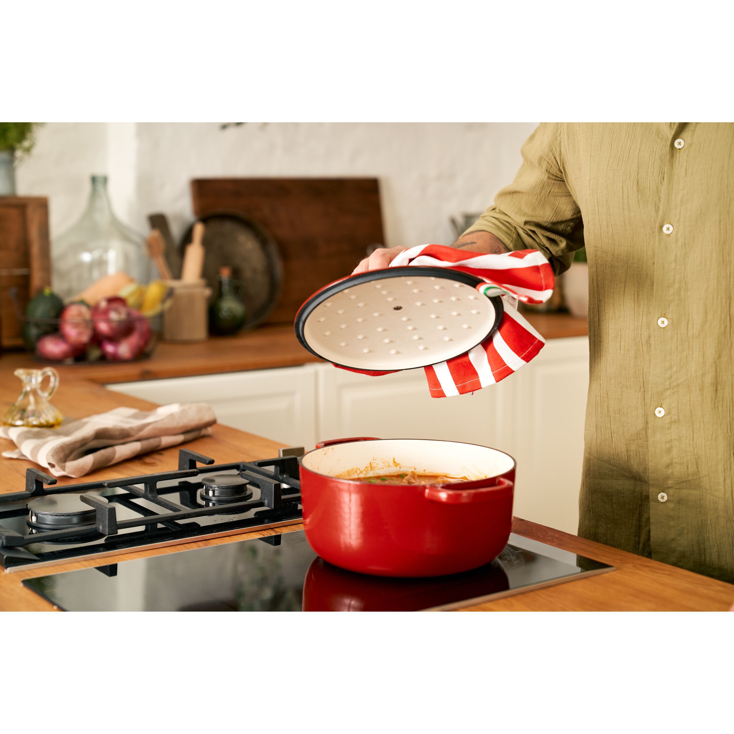 Cocotte 24 cm, rund, Rot, Gusseisen
