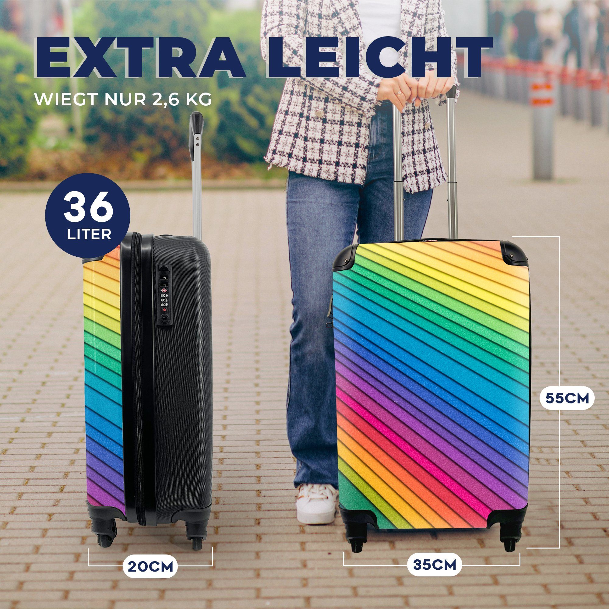 MuchoWow Handgepäckkoffer Regenbogenfarbenes Papier, 4 Rollen, Reisetasche mit rollen, Handgepäck für Ferien, Trolley, Reisekoffer