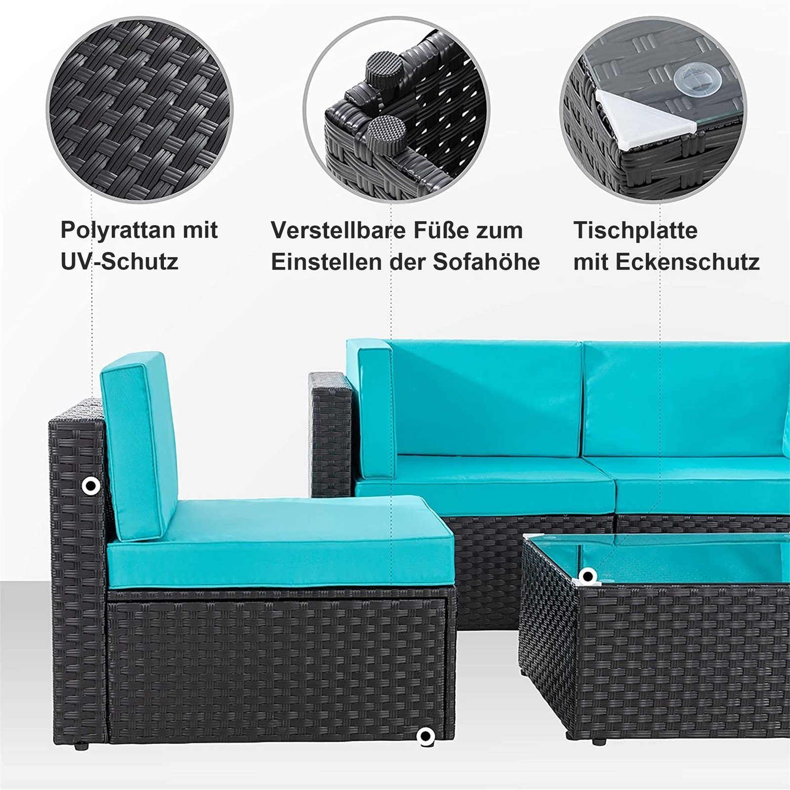 HTI-Living Gartenlounge-Set Terrassenmöbel Bettina Family, (Set, 4-tlg), Loungegarnitur mit Kissen