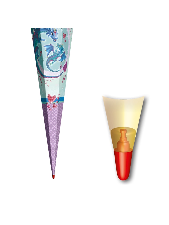 ROTH Schultüte groß Drachenliebe 85 cm, Glitter Pailettenborte in Hellblau günstig kaufen onesize