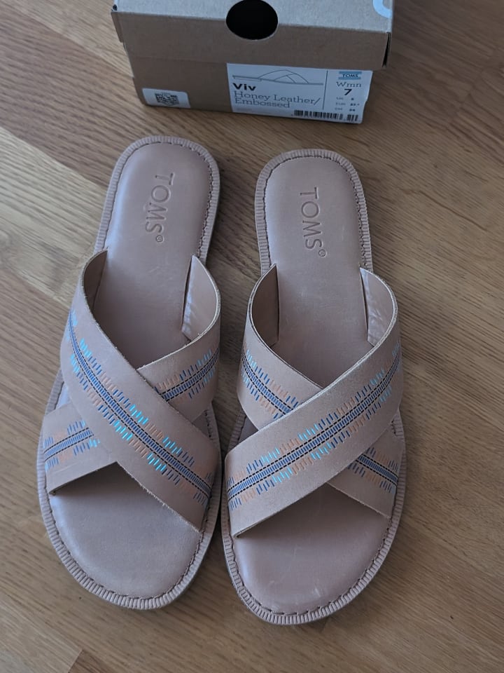 TOMS Leder-Pantoletten in Hellbraun/ Bunt günstig kaufen 37,5