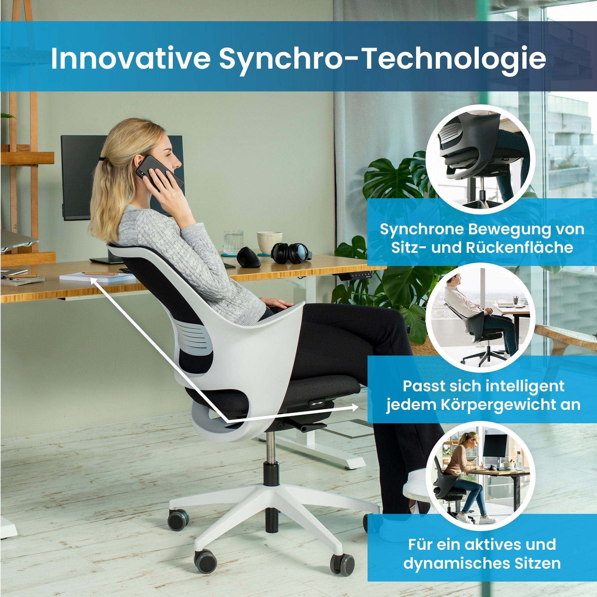Ergotopia Bürostuhl WellBack ergonomischer Schreibtischstuhl mit Synchronmechanik