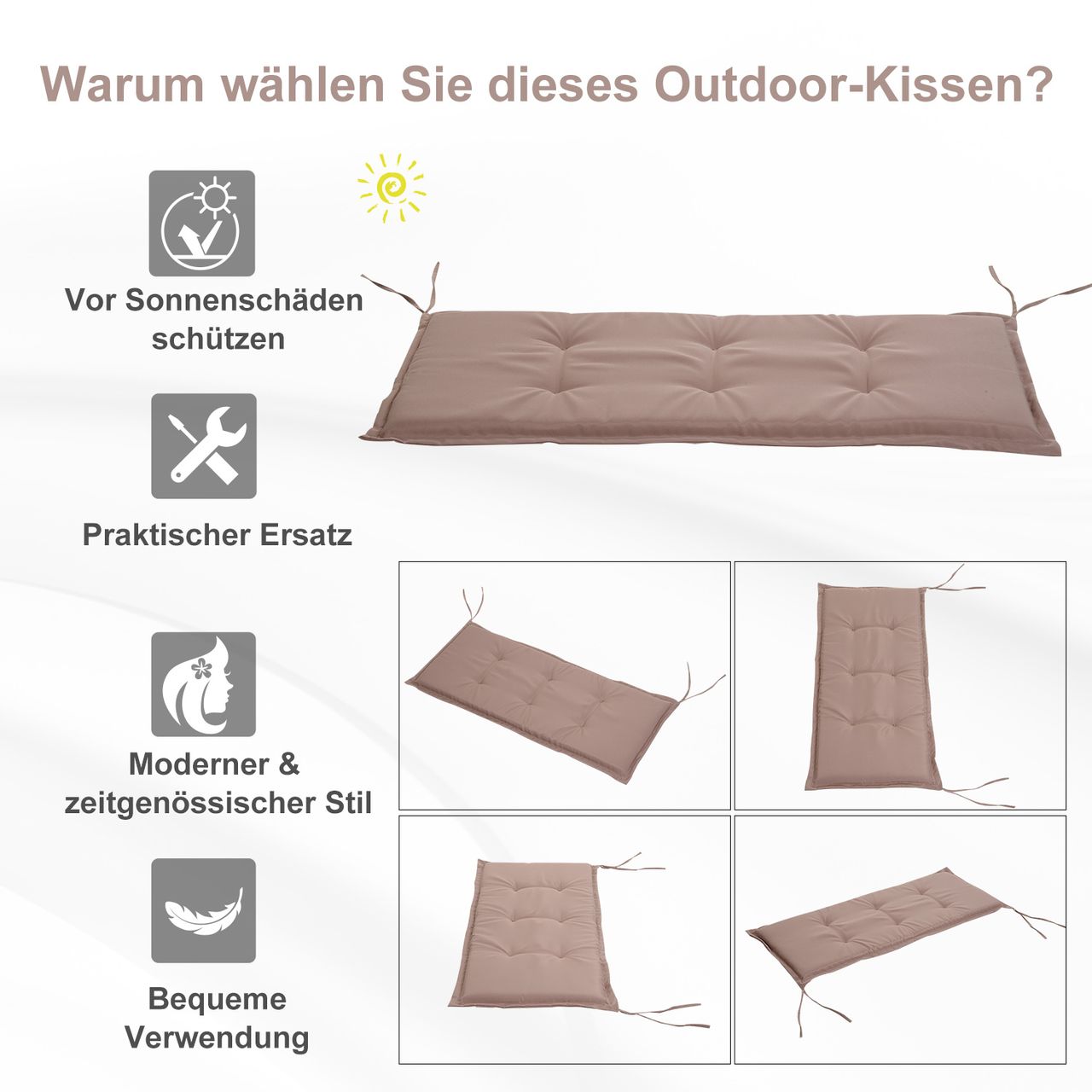 Outsunny Bankauflage 2er Set Bankkissen Sitzkissen Polster Polyester Beige