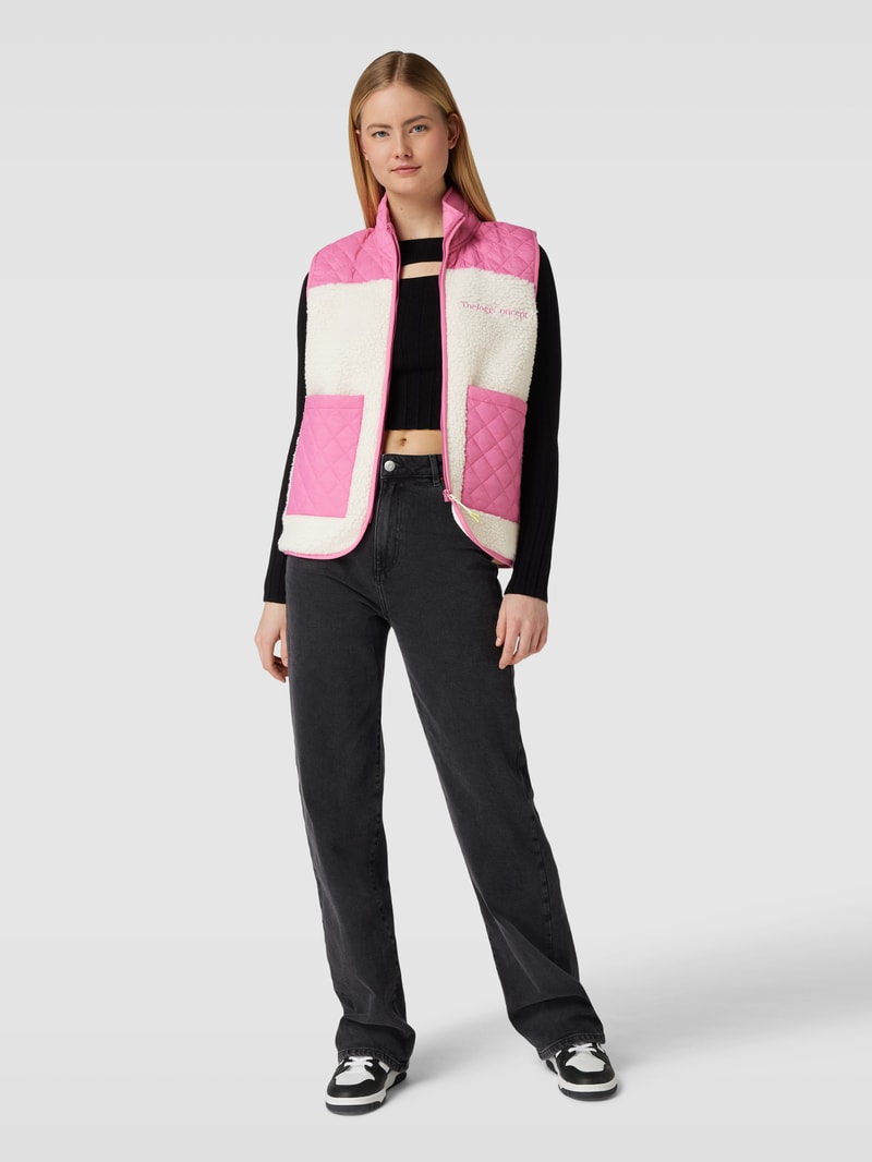 Steppweste mit Fleece-Besatz in pink
