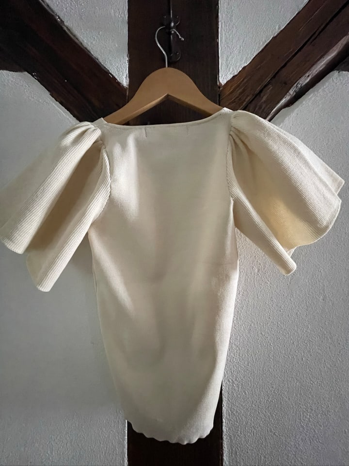Vero Moda Geripptes Rüschen T-Shirt Kurzarm Strick Shirt VMGINNY in Beige günstig kaufen XS
