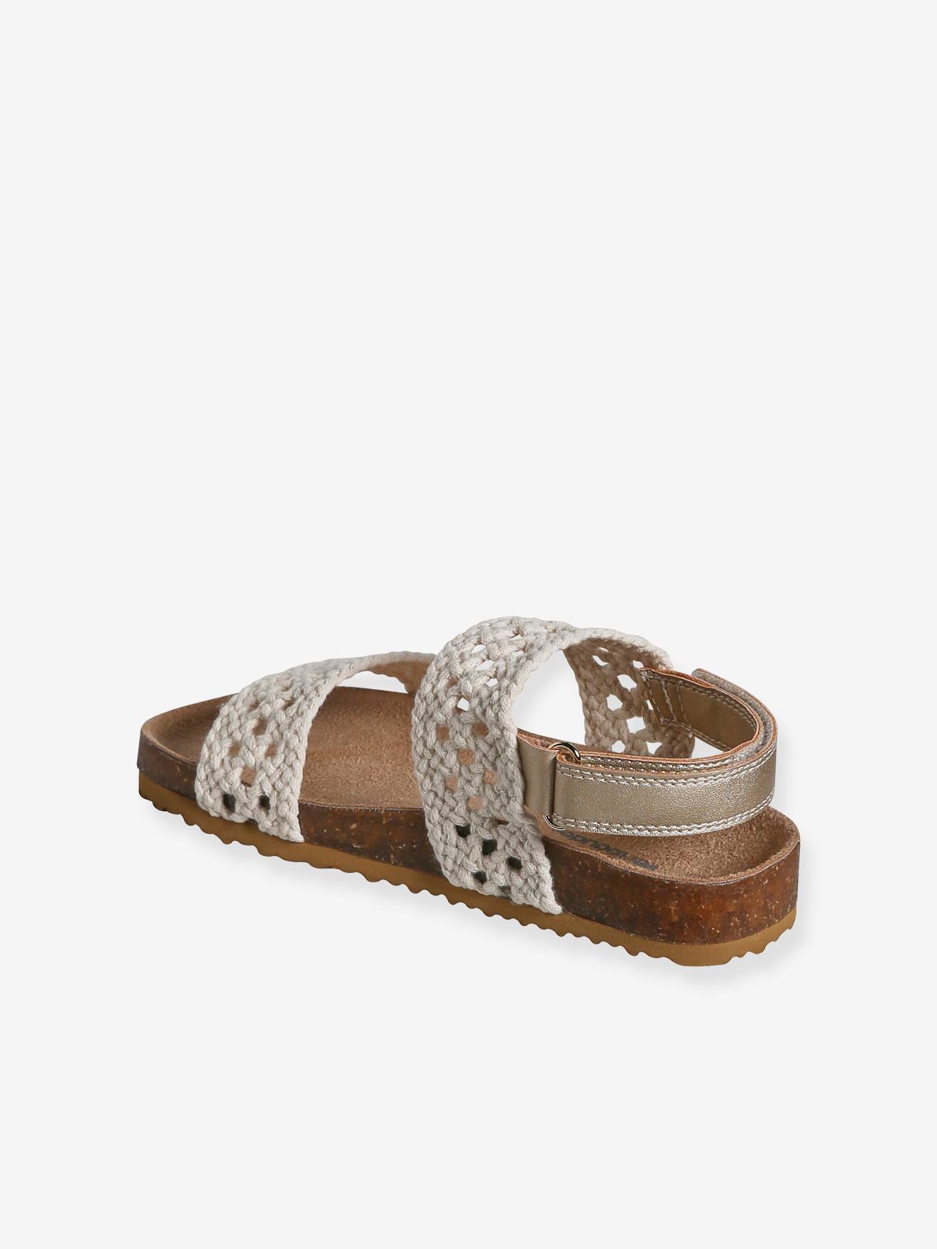 Vertbaudet Kinder Klett-Sandalen in Häkeloptik - beige