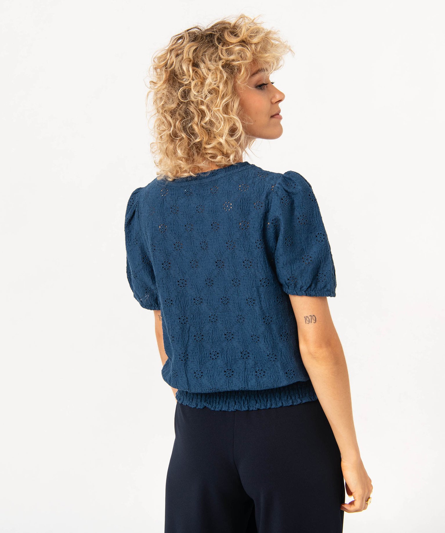 Tee-shirt à manches courtes en maille ajourée femme marine | GEMO