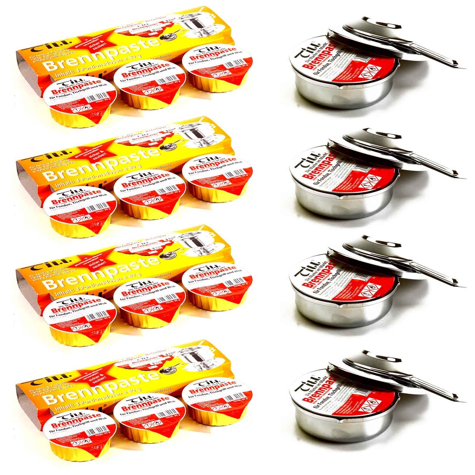 Till Bioethanol 4x Pastenbrenner Spiritusbrenner Rechaud Brenner Fondue Speisewärmer, verchromt mit 16x Ethanol Brennpaste a 80 g