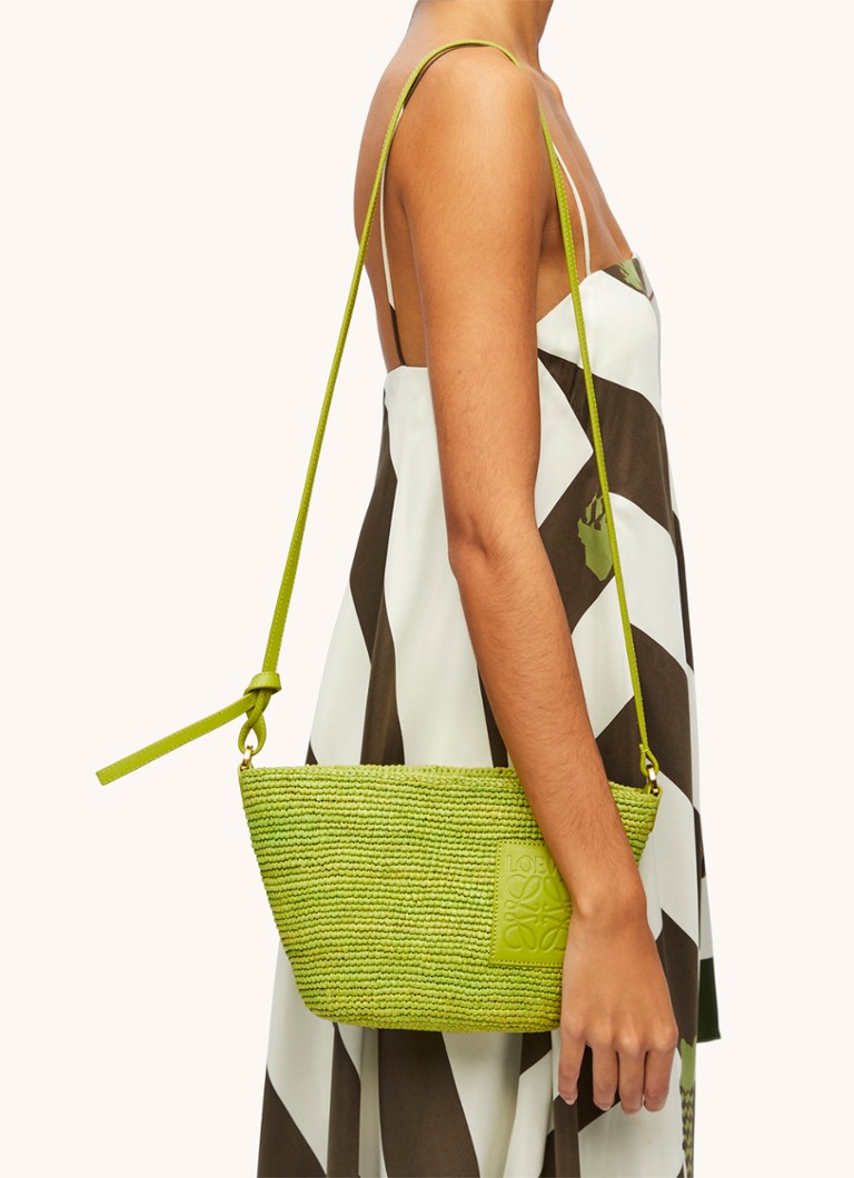 LOEWE Slit raffia crossbody bag with calfskin details